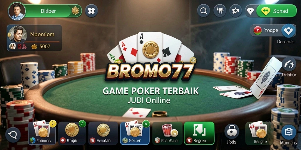 Screenshot gameplay BROMO77 menampilkan suasana seru permainan Poker.