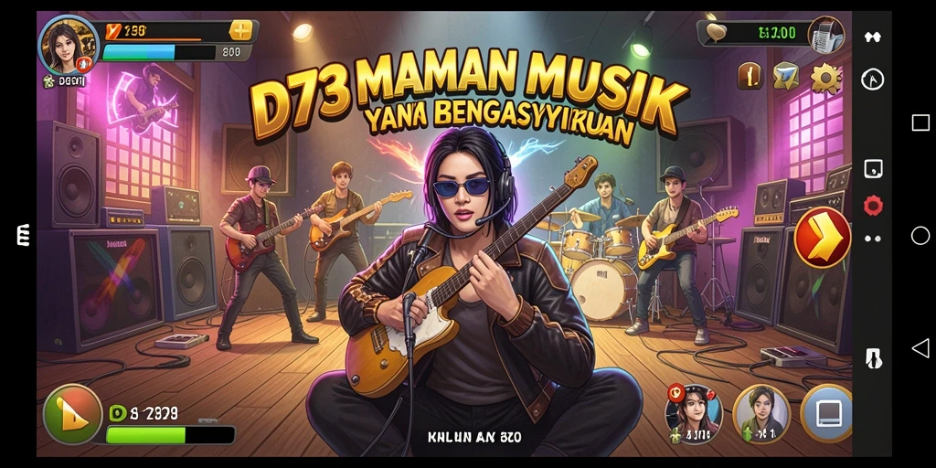 Tampilan gameplay D73 dengan elemen musik yang interaktif.