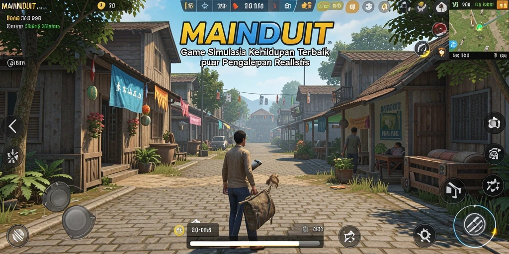 Tangkapan layar gameplay MAINDUIT yang menunjukkan aktivitas karakter dalam simulasi kehidupan.