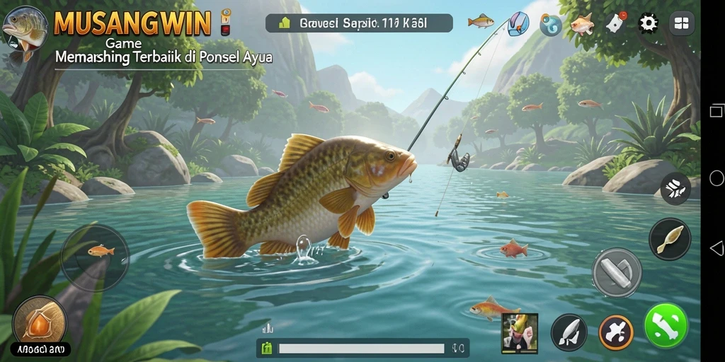 Tampilan gameplay yang mengasyikkan dengan momen menangkap ikan besar.