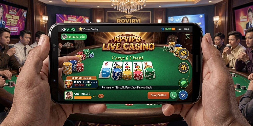 Tangkapan layar RPVIP3 menampilkan dealer langsung dan suasana kasino yang nyata.