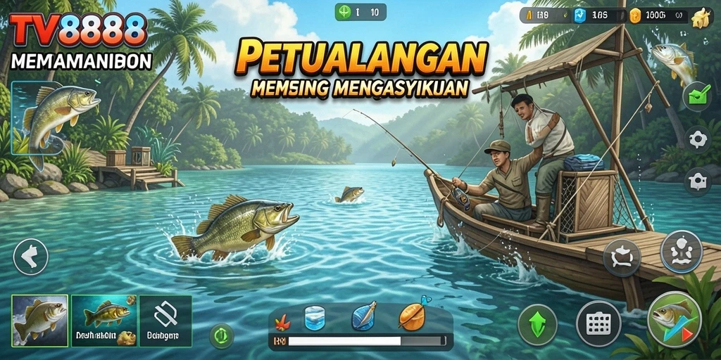 Gameplay TV888 yang menampilkan aksi memancing seru dan interaksi sosial.