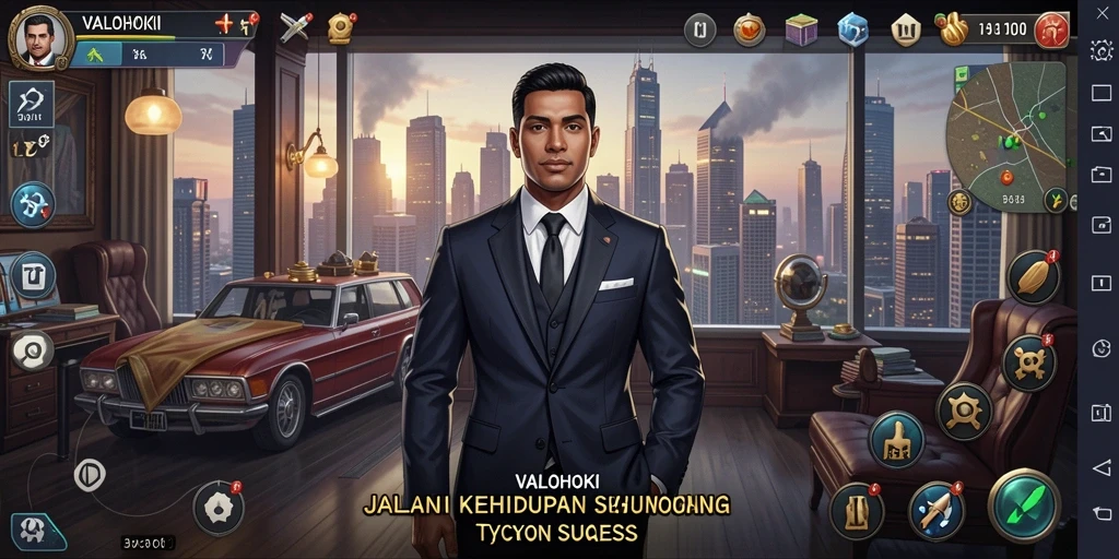 Screenshot gameplay VALOHOKI menampilkan pengelolaan bisnis yang seru.